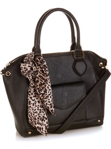 Mersey Scarf Bag - predominant colour: black; occasions: casual, evening, work; type of pattern: light; style: tote; length: handle; size: standard; material: faux leather; embellishment: ribbon; pattern: plain; finish: plain