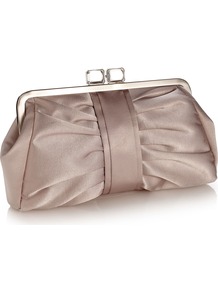 Cuba Clutch - predominant colour: taupe; occasions: evening, occasion; type of pattern: light; style: clutch; length: hand carry; size: small; material: satin; embellishment: pleated, jewels; pattern: plain; finish: plain