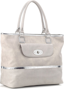 Freesia Bag - predominant colour: light grey; occasions: casual, work, holiday; type of pattern: light; style: tote; length: handle; size: oversized; material: faux leather; pattern: plain, two-tone; trends: metallics; finish: plain; embellishment: chain/metal