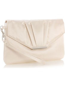 Gemma Satin Wrist Strap - predominant colour: ivory; occasions: evening, occasion; type of pattern: standard; style: grab bag; length: handle; size: small; material: satin; embellishment: pleated; pattern: plain; finish: plain