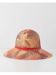 Leaf Lines Floppy Hat - occasions: casual, holiday; predominant colour: multicoloured; type of pattern: large; style: wide brimmed; size: standard; material: macrame/raffia/straw; embellishment: ribbon; pattern: patterned/print