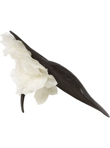 Saffron Hat, Black Ivory - predominant colour: black; occasions: evening, occasion; type of pattern: light; style: fascinator; size: standard; material: macrame/raffia/straw; pattern: plain; embellishment: corsage