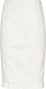 Winnie Leather Frill Skirt - pattern: plain; style: pencil; fit: body skimming; hip detail: fitted at hip; waist: mid/regular rise; predominant colour: ivory; occasions: casual, evening, occasion; length: just above the knee; fibres: leather - 100%; texture group: leather; trends: sculptural frills; pattern type: fabric; pattern size: standard