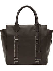 Serena Luggage Tag Tote - predominant colour: charcoal; occasions: casual, work; type of pattern: standard; style: tote; length: handle; size: standard; material: leather; pattern: plain; finish: plain