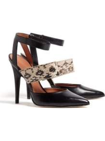 Black Leather Pointed Toe Brielle Pumps - predominant colour: black; occasions: evening, work, occasion; material: leather; heel height: high; ankle detail: ankle strap; heel: stiletto; toe: pointed toe; style: courts; finish: plain; pattern: animal print, plain