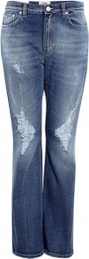 Blue Ripped Hot Trash Boyfriend Jeans - style: boyfriend; length: standard; pattern: plain; pocket detail: traditional 5 pocket; waist: mid/regular rise; predominant colour: denim; occasions: casual; fibres: cotton - mix; jeans detail: whiskering, shading down centre of thigh, washed/faded; texture group: denim; pattern type: fabric; pattern size: standard
