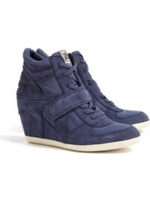 Navy Bowie Suede And Canvas Wedge Trainers - predominant colour: navy; occasions: casual, holiday; material: suede; heel height: high; heel: wedge; toe: round toe; boot length: ankle boot; style: high top; trends: sporty redux; finish: plain; pattern: plain