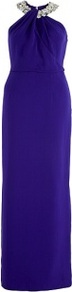 Georgina Embellished Neck Gown - pattern: plain; sleeve style: sleeveless; style: maxi dress; neckline: halter neck; predominant colour: royal blue; occasions: evening, occasion; length: floor length; fit: fitted at waist & bust; fibres: silk - 100%; sleeve length: sleeveless; pattern type: fabric; texture group: jersey - stretchy/drapey; embellishment: pearls