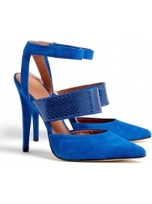 Blue Suede Pointed Toe Brielle Pumps - predominant colour: royal blue; occasions: evening, work, occasion; material: suede; ankle detail: ankle strap; heel: stiletto; toe: pointed toe; style: courts; finish: plain; pattern: plain; heel height: very high