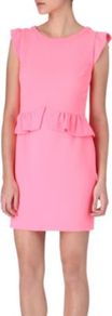 Resonance Peplum Crepe Dress - style: shift; length: mid thigh; neckline: round neck; pattern: plain; sleeve style: sleeveless; waist detail: fitted waist; hip detail: fitted at hip; predominant colour: pink; occasions: casual, evening, work; fit: body skimming; fibres: polyester/polyamide - 100%; sleeve length: sleeveless; pattern type: fabric; texture group: jersey - stretchy/drapey