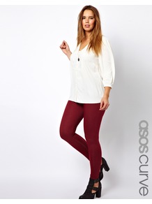 Curve Legging In Denim Look - length: standard; pattern: plain; style: leggings; waist: mid/regular rise; predominant colour: burgundy; occasions: casual, evening; fibres: cotton - mix; texture group: denim; fit: skinny/tight leg; pattern type: fabric; pattern size: standard