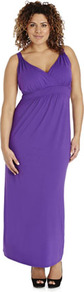 True Jersey Maxi Dress - style: empire line; neckline: low v-neck; sleeve style: standard vest straps/shoulder straps; fit: empire; pattern: plain; length: ankle length; predominant colour: purple; occasions: casual, evening, occasion, holiday; fibres: viscose/rayon - stretch; sleeve length: sleeveless; pattern type: fabric; pattern size: standard; texture group: jersey - stretchy/drapey
