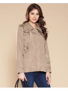 Preena Short Parka - pattern: plain; length: below the bottom; collar: round collar/collarless; style: parka; predominant colour: camel; occasions: casual; fit: straight cut (boxy); fibres: polyester/polyamide - 100%; sleeve length: long sleeve; sleeve style: standard; texture group: cotton feel fabrics; collar break: high; pattern type: fabric