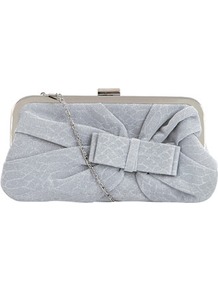 Dp Occasion Silver Glitter Bow Bag - predominant colour: silver; occasions: evening, occasion; type of pattern: light; style: clutch; length: hand carry; size: small; material: fabric; embellishment: glitter; trends: metallics; finish: metallic; pattern: patterned/print