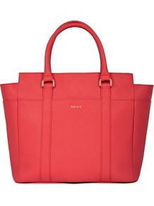 Bronte Zipper Tote Bag - predominant colour: coral; occasions: casual, evening, work; type of pattern: standard; style: tote; length: handle; size: standard; material: leather; pattern: plain; finish: plain