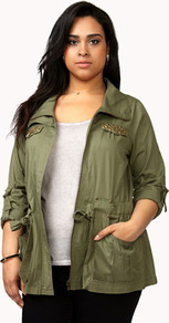 Pyramid Studded Trenchcoat - length: below the bottom; bust detail: added detail/embellishment at bust; style: parka; collar: standard lapel/rever collar; predominant colour: khaki; occasions: casual; fit: straight cut (boxy); fibres: cotton - 100%; waist detail: belted waist/tie at waist/drawstring; sleeve length: 3/4 length; sleeve style: standard; texture group: cotton feel fabrics; collar break: high/illusion of break when open; pattern type: fabric; pattern size: small & light; embellishment: beading