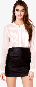 Essential Accordion Pleated Georgette Top - neckline: round neck; pattern: plain; style: shirt; bust detail: ruching/gathering/draping/layers/pintuck pleats at bust, buttons at bust (in middle at breastbone)/zip detail at bust; predominant colour: white; occasions: casual, evening, work; length: standard; fibres: polyester/polyamide - 100%; fit: straight cut; sleeve length: long sleeve; sleeve style: standard; texture group: sheer fabrics/chiffon/organza etc.; pattern type: fabric; pattern size: standard