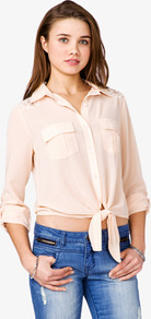 Self Tie Floral Lace Shirt - neckline: shirt collar/peter pan/zip with opening; pattern: plain; style: shirt; bust detail: pocket detail at bust; shoulder detail: contrast pattern/fabric at shoulder, added shoulder detail; waist detail: belted waist/tie at waist/drawstring; predominant colour: nude; occasions: casual, evening, work; length: standard; fibres: cotton - mix; fit: straight cut; sleeve length: 3/4 length; sleeve style: standard; texture group: sheer fabrics/chiffon/organza etc.; pattern type: fabric; pattern size: standard