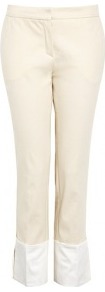 Cotton Stretch Satin Cuffed Trouser - pattern: plain; waist: mid/regular rise; predominant colour: ivory; occasions: evening, work, occasion, holiday; length: ankle length; fibres: cotton - mix; waist detail: narrow waistband; texture group: silky - light; fit: straight leg; pattern type: fabric; pattern size: standard; style: standard