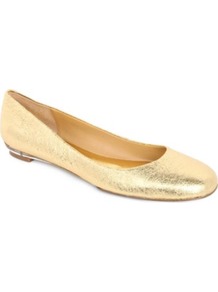 Guzzler Metallic Leather Pumps - predominant colour: gold; occasions: casual, evening, work, occasion; material: leather; heel height: flat; toe: round toe; style: ballerinas / pumps; trends: metallics; finish: metallic; pattern: plain