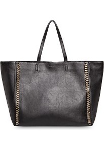 Chains Shopper Bag - predominant colour: black; occasions: casual; style: tote; length: handle; size: oversized; material: faux leather; pattern: plain; finish: plain; embellishment: chain/metal