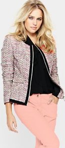 Collarless Tweed Jacket, White - collar: round collar/collarless; style: boxy; pattern: herringbone/tweed; occasions: casual, evening, work, occasion; length: standard; fit: straight cut (boxy); fibres: cotton - mix; predominant colour: multicoloured; sleeve length: long sleeve; sleeve style: standard; collar break: low/open; pattern type: fabric; pattern size: standard; texture group: tweed - light/midweight