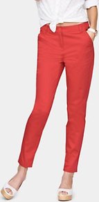 Casual Capri Trousers, Red - pattern: plain; style: capri; waist detail: fitted waist; pocket detail: small back pockets; waist: mid/regular rise; predominant colour: true red; occasions: casual, work, holiday; length: ankle length; fibres: cotton - stretch; texture group: cotton feel fabrics; fit: slim leg; pattern type: fabric