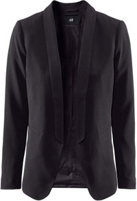 Jacket - pattern: plain; style: single breasted blazer; length: below the bottom; collar: standard lapel/rever collar; predominant colour: black; occasions: evening, work, occasion; fit: tailored/fitted; fibres: polyester/polyamide - stretch; sleeve length: long sleeve; sleeve style: standard; collar break: low/open; pattern type: fabric; pattern size: standard; texture group: woven light midweight