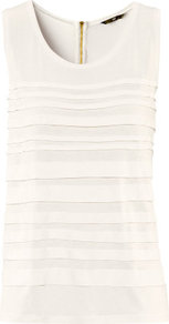 Top - pattern: plain; sleeve style: sleeveless; bust detail: ruching/gathering/draping/layers/pintuck pleats at bust, tiers/frills/bulky drapes/pleats; predominant colour: ivory; occasions: casual, evening, work; length: standard; style: top; neckline: scoop; fibres: polyester/polyamide - 100%; fit: straight cut; sleeve length: sleeveless; pattern type: fabric; pattern size: standard; texture group: jersey - stretchy/drapey