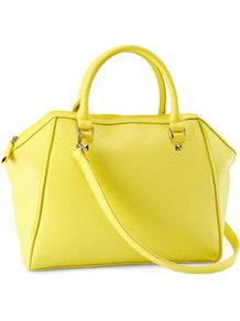 Bag - predominant colour: primrose yellow; occasions: casual, work; type of pattern: standard; style: tote; length: handle; size: standard; material: faux leather; pattern: plain; trends: fluorescent; finish: plain