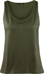 Top - pattern: plain; sleeve style: sleeveless; style: vest top; predominant colour: khaki; occasions: casual, holiday; length: standard; neckline: scoop; fibres: cotton - 100%; fit: body skimming; sleeve length: sleeveless; pattern type: fabric; texture group: jersey - stretchy/drapey