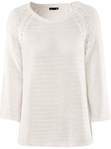 Jumper - neckline: round neck; sleeve style: dolman/batwing; pattern: plain; style: standard; predominant colour: ivory; occasions: casual, work; length: standard; fibres: acrylic - 100%; fit: loose; sleeve length: 3/4 length; texture group: knits/crochet; pattern type: knitted - other; pattern size: standard