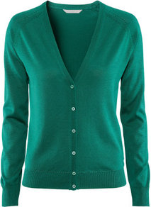 Cardigan - neckline: low v-neck; pattern: plain; bust detail: buttons at bust (in middle at breastbone)/zip detail at bust; predominant colour: emerald green; occasions: casual, work; length: standard; style: standard; fibres: silk - mix; fit: standard fit; sleeve length: long sleeve; sleeve style: standard; texture group: knits/crochet; pattern type: fabric; pattern size: standard