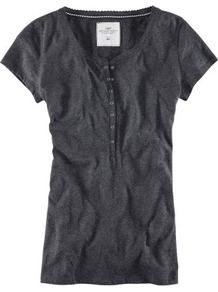 Top - neckline: round neck; pattern: plain; style: t-shirt; bust detail: buttons at bust (in middle at breastbone)/zip detail at bust; predominant colour: charcoal; occasions: casual; length: standard; fibres: cotton - mix; fit: straight cut; sleeve length: short sleeve; sleeve style: standard; pattern type: fabric; pattern size: standard; texture group: jersey - stretchy/drapey