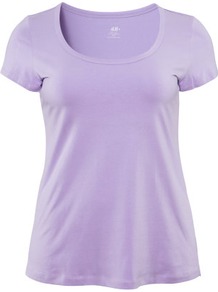 + Top - pattern: plain; predominant colour: lilac; occasions: casual, holiday; length: standard; style: top; neckline: scoop; fibres: cotton - mix; fit: loose; sleeve length: short sleeve; sleeve style: standard; pattern type: fabric; pattern size: standard; texture group: jersey - stretchy/drapey
