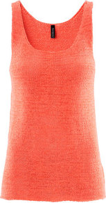 Top - neckline: scoop neck; pattern: plain; sleeve style: sleeveless; style: vest top; predominant colour: bright orange; occasions: casual, evening, holiday; length: standard; fibres: acrylic - mix; fit: body skimming; sleeve length: sleeveless; texture group: knits/crochet; pattern type: fabric; pattern size: standard