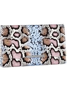 Clutch - predominant colour: pale blue; occasions: evening, occasion; type of pattern: standard; style: clutch; length: hand carry; size: small; material: macrame/raffia/straw; pattern: animal print; finish: plain