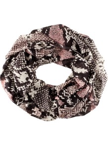 Tube Scarf - predominant colour: black; occasions: casual, work; type of pattern: standard; style: snood; size: standard; material: fabric; pattern: animal print, patterned/print