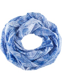 Tube Scarf - predominant colour: royal blue; occasions: casual, work; type of pattern: standard; style: snood; size: standard; material: fabric; pattern: paisley, patterned/print