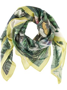 Shawl - occasions: casual, work; predominant colour: multicoloured; type of pattern: heavy; style: square; size: standard; material: fabric; pattern: florals, patterned/print; trends: high impact florals