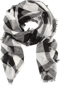 Scarf - predominant colour: black; occasions: casual; type of pattern: large; style: regular; size: standard; material: fabric; pattern: checked/gingham