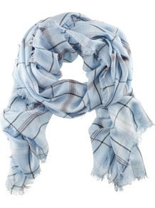 Scarf - predominant colour: pale blue; occasions: casual, work; type of pattern: standard; style: regular; size: standard; material: fabric; pattern: checked/gingham