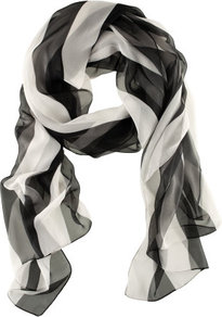 Scarf - predominant colour: black; occasions: casual, work; type of pattern: standard; style: regular; size: standard; material: fabric; pattern: vertical stripes, striped; trends: striking stripes