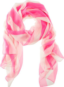 Scarf - predominant colour: hot pink; occasions: casual, work; type of pattern: standard; style: regular; size: standard; material: fabric; pattern: vertical stripes, striped; trends: striking stripes, fluorescent