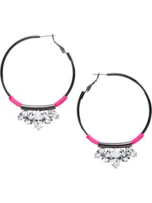 Earrings - predominant colour: charcoal; occasions: casual, evening, holiday; style: hoop; length: mid; size: standard; material: chain/metal; fastening: pierced; trends: fluorescent; finish: metallic; embellishment: crystals, jewels