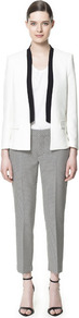 Blazer With Contrasting Lapel - pattern: plain; style: single breasted blazer; collar: standard lapel/rever collar; predominant colour: white; occasions: casual, evening, occasion; length: standard; fit: tailored/fitted; fibres: polyester/polyamide - 100%; sleeve length: long sleeve; sleeve style: standard; texture group: crepes; trends: tuxedo; collar break: low/open; pattern type: fabric; pattern size: standard