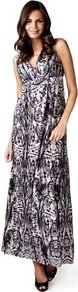Crossover V Neck Abstract Maxi Dress - style: empire line; neckline: low v-neck; sleeve style: standard vest straps/shoulder straps; fit: empire; length: ankle length; predominant colour: black; occasions: casual, work, occasion, holiday; fibres: viscose/rayon - stretch; sleeve length: sleeveless; pattern type: fabric; pattern size: small & busy; pattern: patterned/print; texture group: jersey - stretchy/drapey