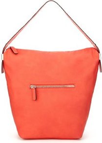Front Zip Pocket Bucket Hobo Bag - predominant colour: coral; occasions: casual, evening, work; type of pattern: standard; style: tote; length: handle; size: oversized; material: faux leather; embellishment: zips; pattern: plain; finish: plain