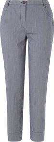 Women's Striped Seersucker Ankle Trouser, Navy - pattern: striped; pocket detail: small back pockets; waist: mid/regular rise; predominant colour: navy; occasions: casual, work, holiday; length: ankle length; fibres: cotton - stretch; hip detail: fitted at hip (bottoms); waist detail: narrow waistband; jeans & bottoms detail: turn ups; texture group: cotton feel fabrics; fit: slim leg; pattern type: fabric; pattern size: small & light; style: standard