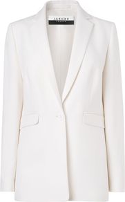 Pocket Detail Blazer, Ivory - pattern: plain; hip detail: side pockets at hip; fit: loose; length: below the bottom; style: boyfriend; collar: standard lapel/rever collar; predominant colour: ivory; occasions: evening, work, occasion; fibres: wool - mix; sleeve length: long sleeve; sleeve style: standard; trends: tuxedo; collar break: low/open; pattern type: fabric; pattern size: standard; texture group: woven light midweight